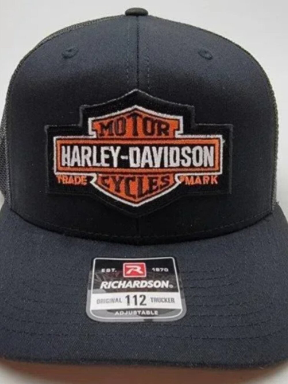 Black Richardson 112 With Harley Davidson Patch Mesh Snapback Hat Cap